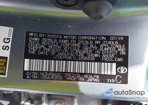 2020 Toyota Corolla Le from USA, damaged, VIN JTDEPRAE1LJ058438
